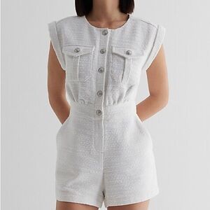 Express Textured White Button-Up Top